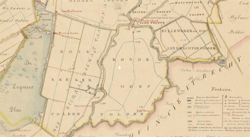 Kaart uit 1874 met Ronde Hoep polder